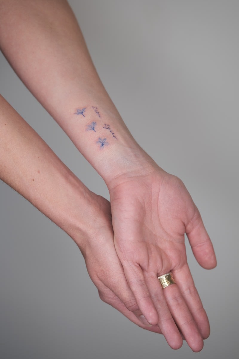 Botanical fine line tattoo by Ling
